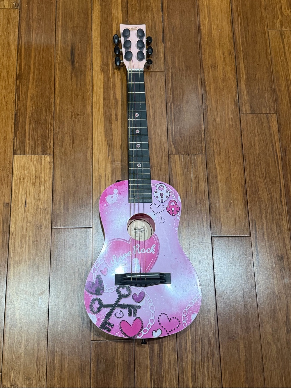 First Act Kids Pink Heart Acoustic Guitar - Love Rock Design